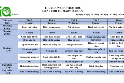 Công khai thực đơn cho học sinh từ ngày 27 tháng 10 đến ngày 31 tháng 10 năm 2025